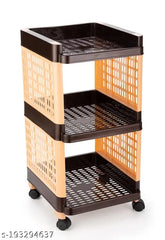 Brown and Ivory Bience Plastic 3-Tier Storage Organizer for Kitchen & Office - Multi-purpose racks with smooth wheels, perfect for home or office use
